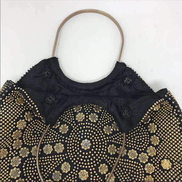 Vintage Black/Gold Beaded Purse With Metal Handles - Picture 6 of 11